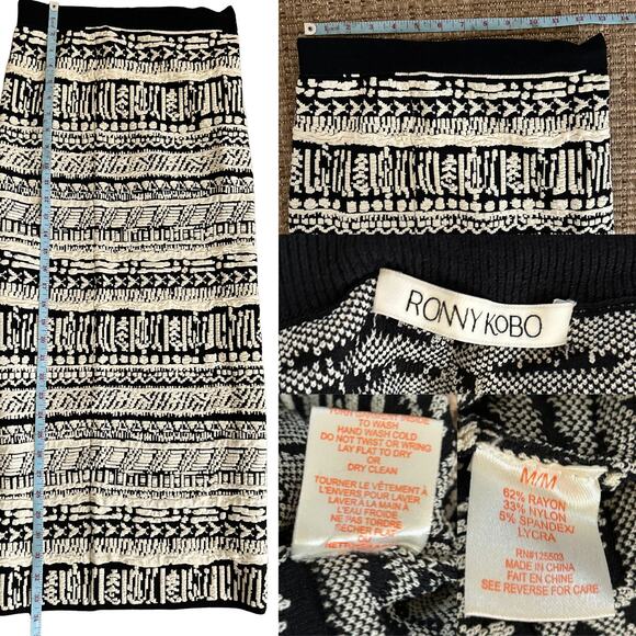Ronny Kobo Thick Knit Midi Skirt – Bodycon Tribal-Inspired Pattern, Size M - Picture 4 of 4
